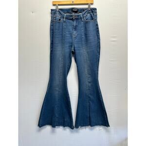 Judy Blue Women Super Flare Jeans 13/31 Raw Hem High Rise Stretch Denim